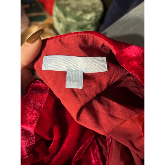 Women's Antonio Melani Red Velvet Long Sleeve Dress Size 2 - Picture 6 of 6